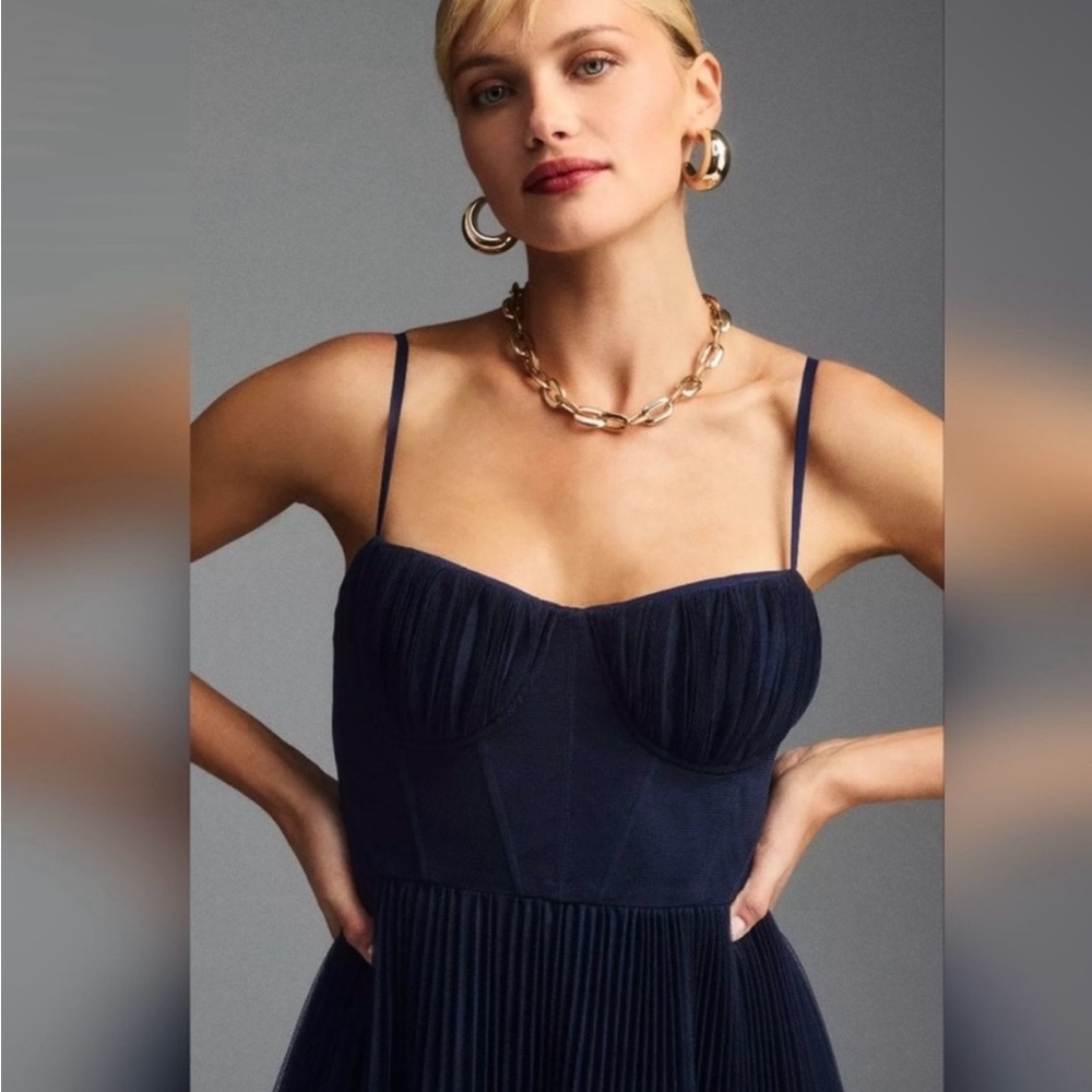 Anthropologie Hutch Amara Navy Spaghetti Strap Bustier Dress Size 10